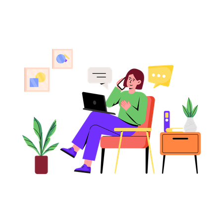 Business woman Talking On Mobile  Illustration