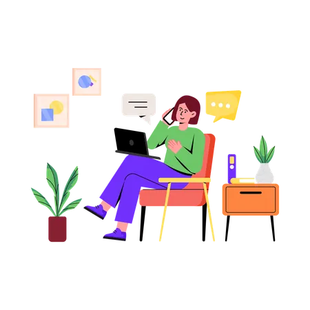 Business woman Talking On Mobile  Illustration