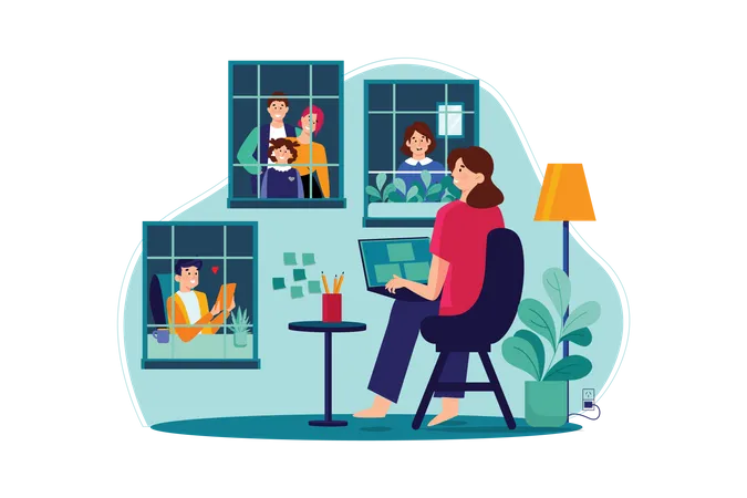 Business woman talking to family members on video call Illustration