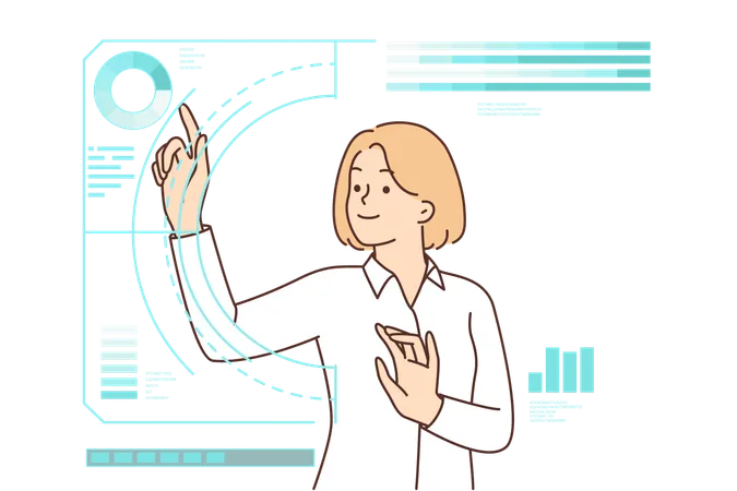 Business woman touches holographic dashboard  Illustration