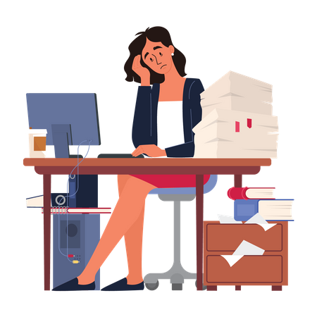 Business woman under paperwork load Illustration