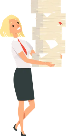 Business woman under paperwork load  Illustration