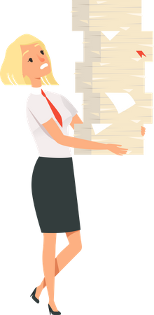 Business woman under paperwork load  Illustration