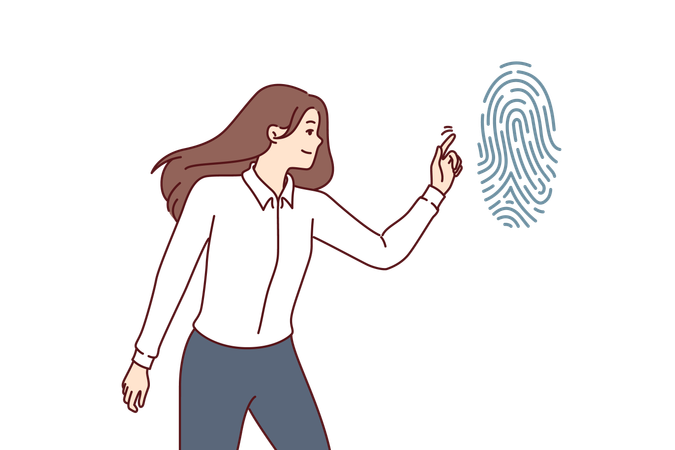 Business woman undergoes fingerprint authentication  Illustration