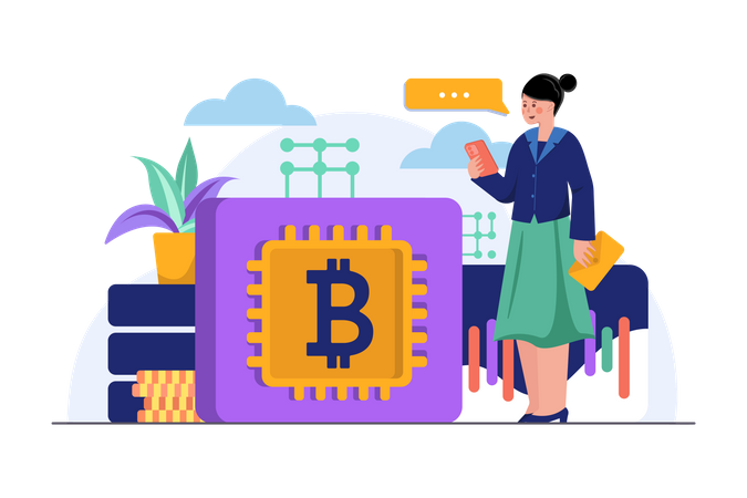 Business woman using Blockchain platform  Illustration