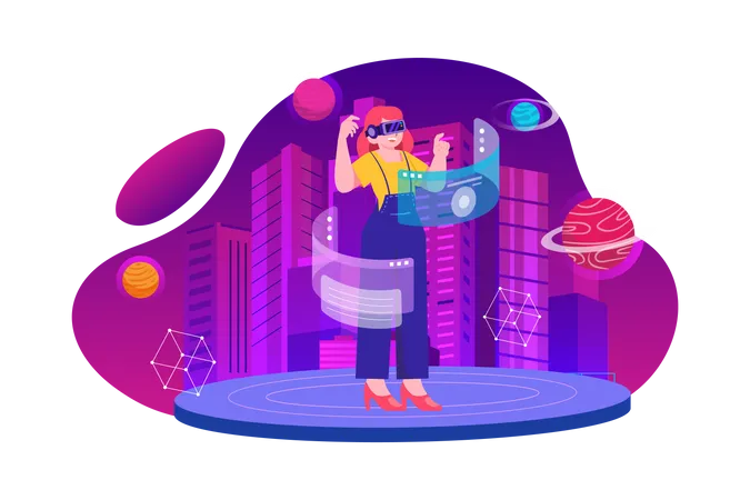 Business woman using metaverse technology  Illustration