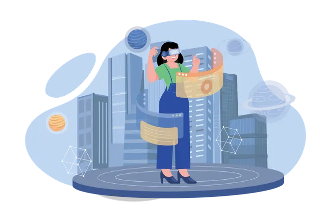 Business woman using metaverse technology  Illustration