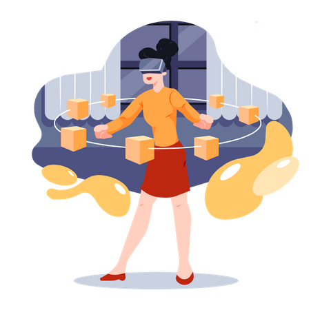 Business woman using VR glasses for analysis  Illustration