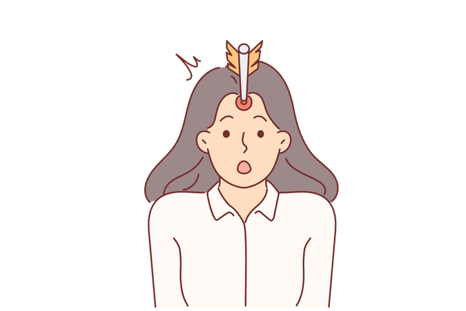 Business woman with arrow in forehead became target of advertising company promoting services  Illustration