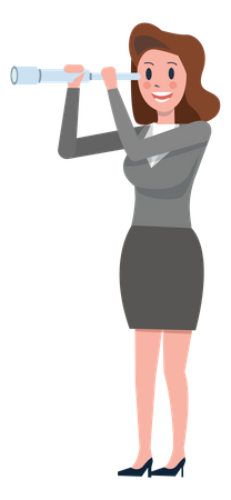 Business woman with binoculars  Illustration