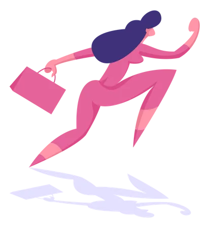 Business Woman with Briefcase Running into Open Door Entrance or Exit Illustration