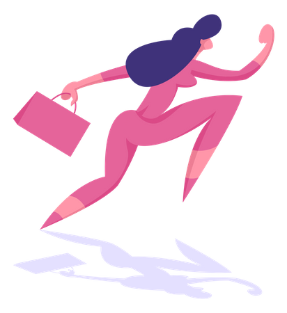 Business Woman with Briefcase Running into Open Door Entrance or Exit  Illustration