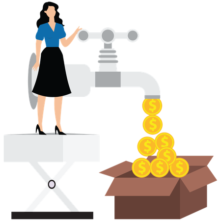 Business woman with Broaden sources of income and reduce expenditure  Illustration