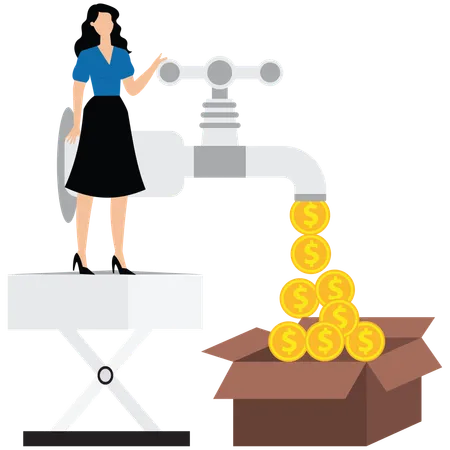 Business woman with Broaden sources of income and reduce expenditure  Illustration