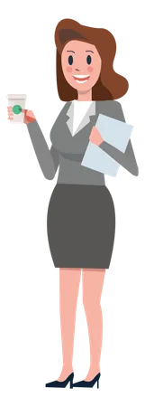 Business woman with coffee and document  Illustration