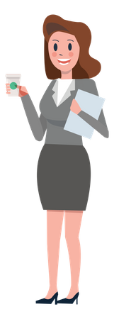 Business woman with coffee and document  Illustration