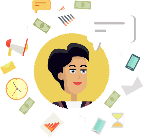 Business woman with creative office work  Illustration