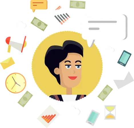 Business woman with creative office work  Illustration