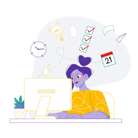 Business woman with High Productivity  Illustration