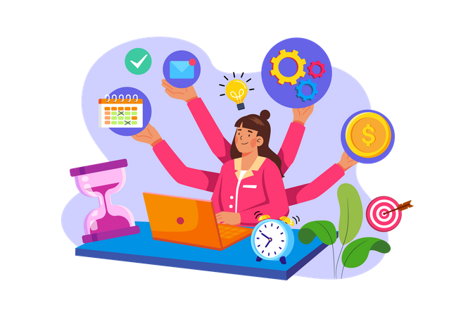 Business woman with High Productivity Illustration