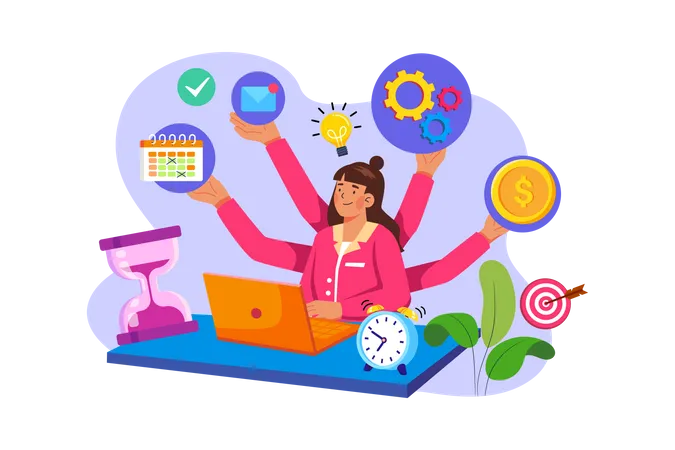 Business woman with High Productivity Illustration