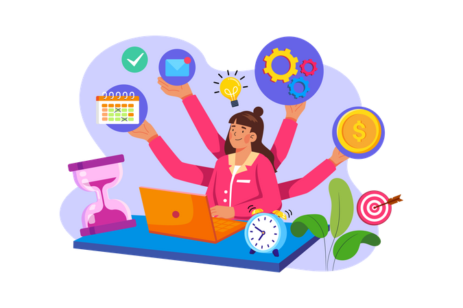 Business woman with High Productivity  Illustration