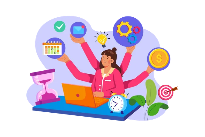 Business woman with High Productivity  Illustration