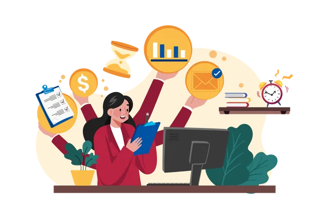 Business woman with High Productivity  Illustration