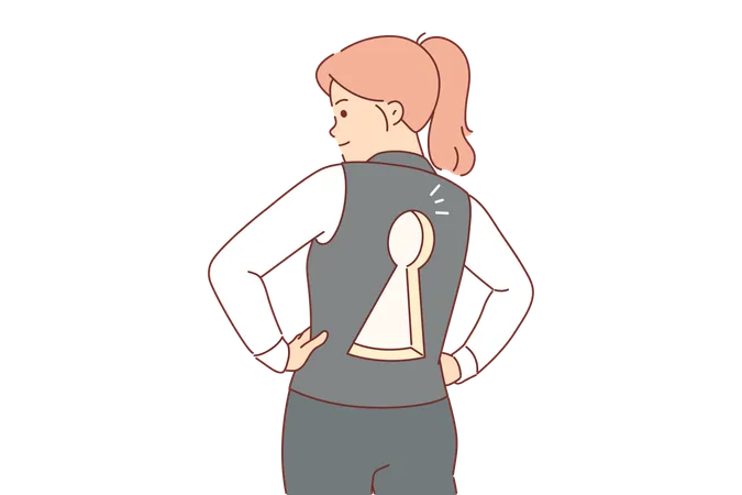 Business woman with keyhole on back reports readiness to solve business tasks  Illustration