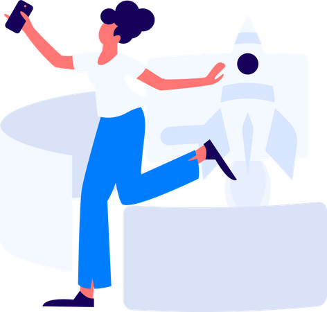 Business woman with space shuttle  Illustration
