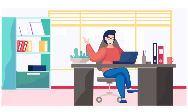 Business woman working at her workplace  Illustration