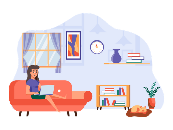 Business woman working from home Illustration