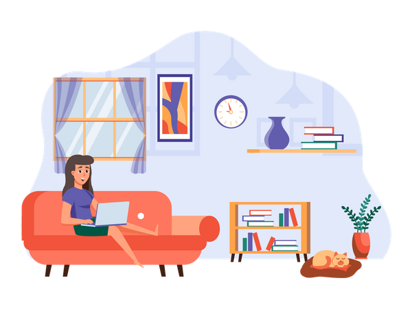 Business woman working from home  Illustration