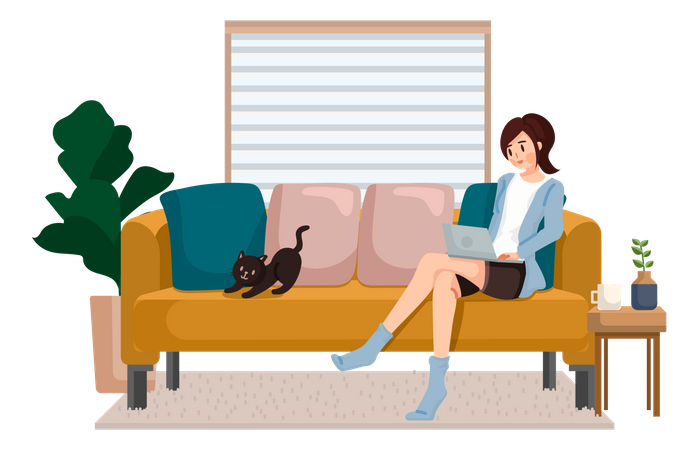 Business woman working from home  Illustration