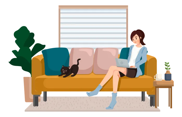 Business woman working from home  Illustration