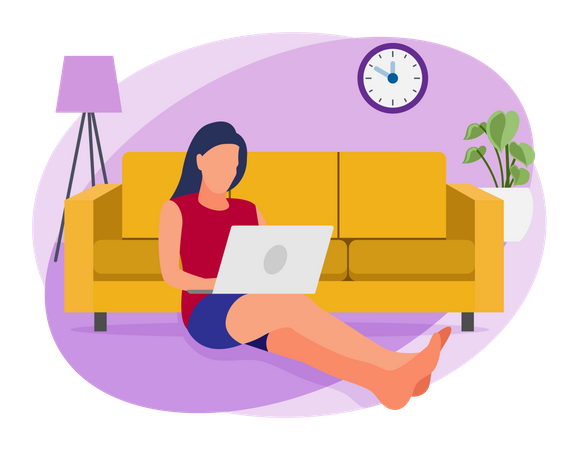 Business woman working from home on laptop Illustration