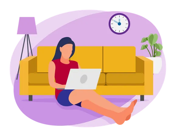 Business woman working from home on laptop  Illustration