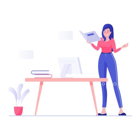 Business woman working in her office Illustration