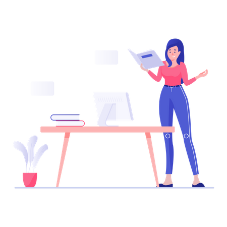 Business woman working in her office  Illustration