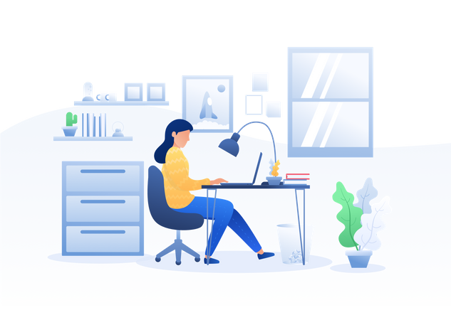 Business woman Working in office  Illustration