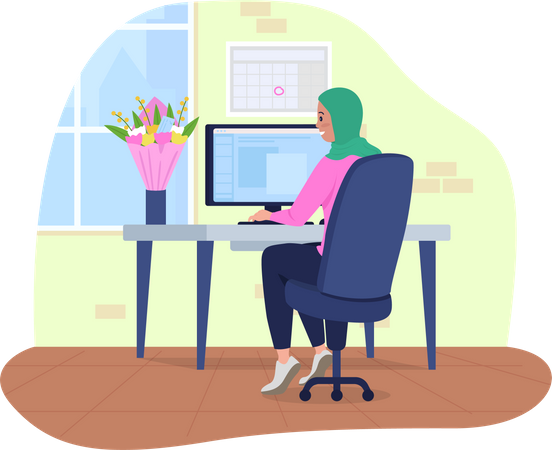Business Woman Working In Office Illustration