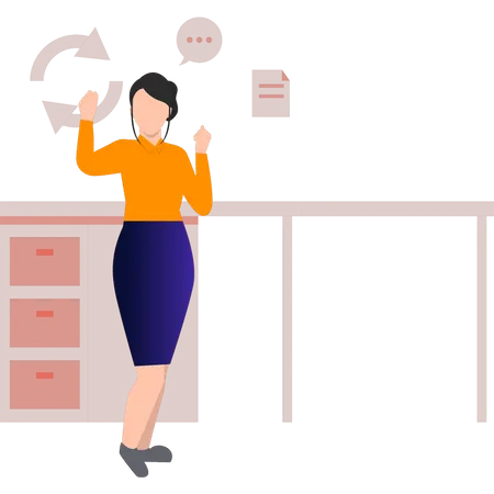 The Girl Is Standing At Her Desk Illustration