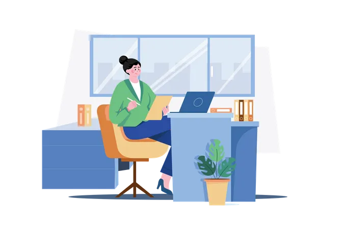 Business woman working in office  Illustration