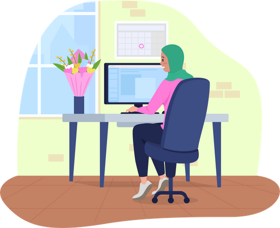 Business Woman Working In Office  Illustration