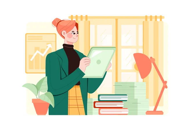 Business woman working in office  Illustration