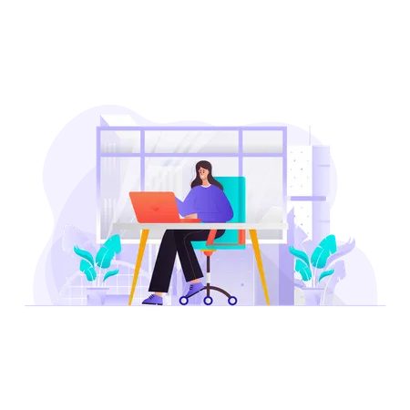 Business woman working in office  Illustration