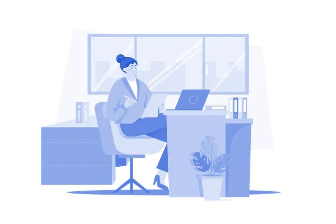 Business woman working in office  Illustration