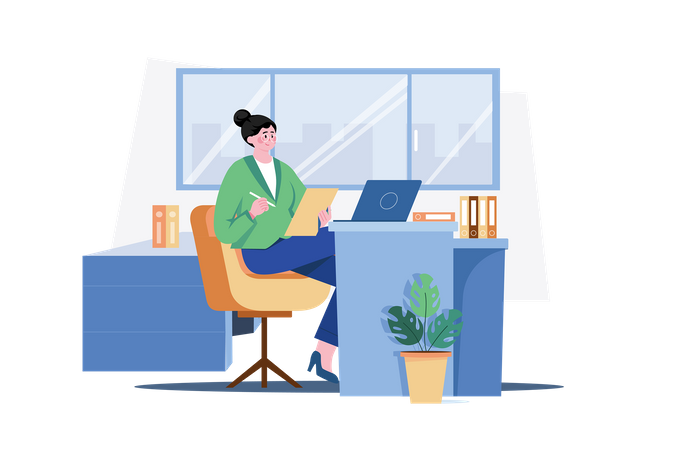 Business woman working in office  Illustration