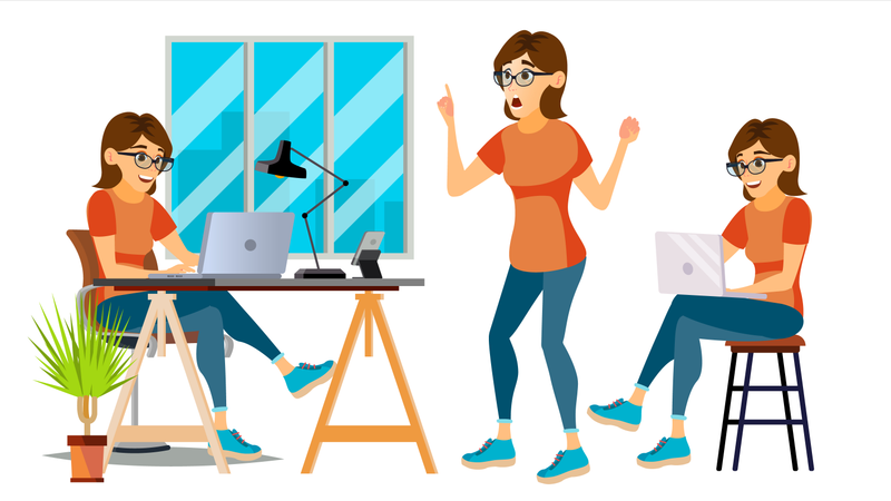 Business Woman Working In Office  Illustration