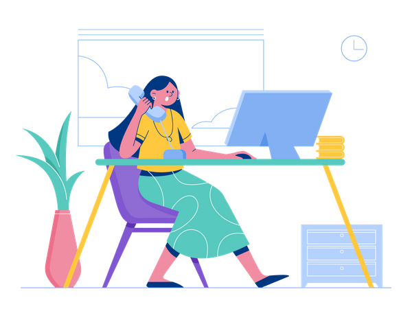 Business woman working in office  Illustration